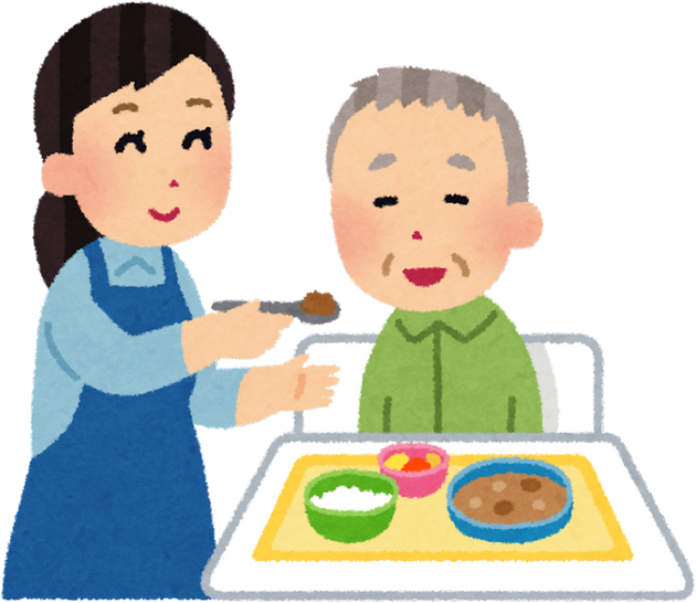 Illustration of Female Caregiver Feeding an Elderly Man