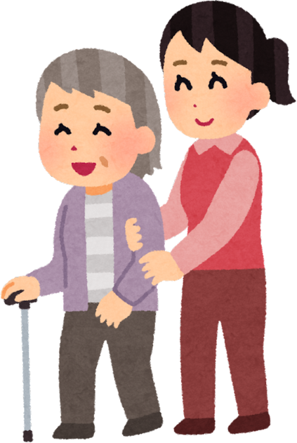 Illustration of a Female Nurse Assisting an Elderly Woman with Walking